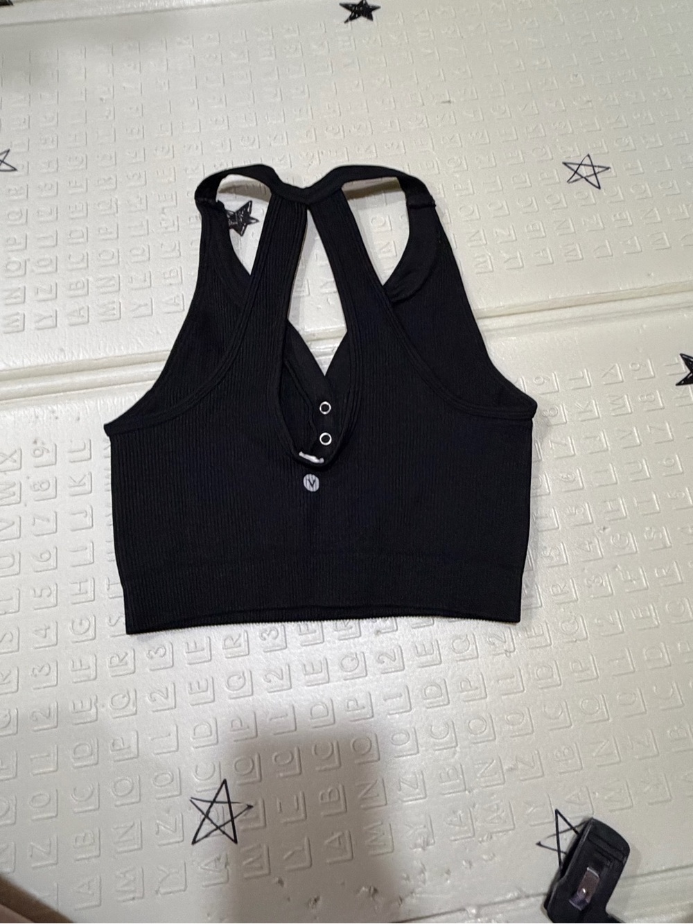 Women’s Black Ribbed Racerback Crop Top with Snap Detail
